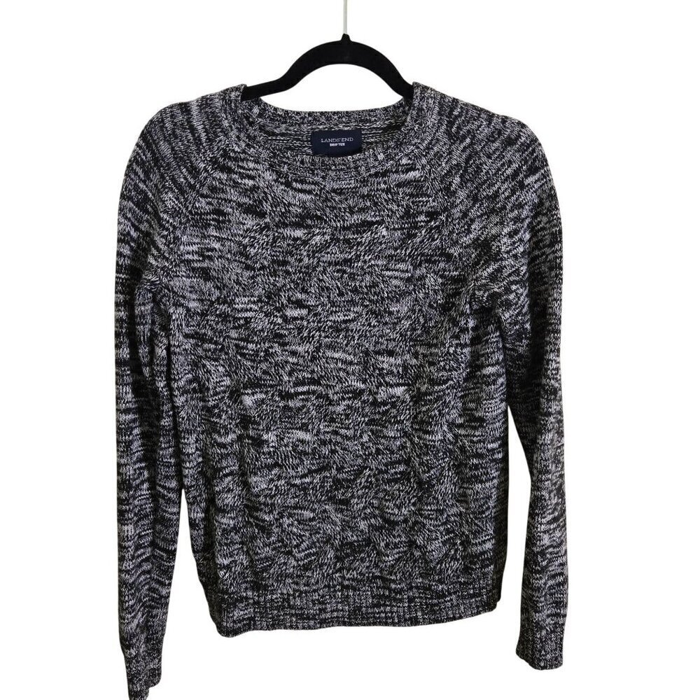 Lands' End Drifter Navy Marled CableKnit Crewneck Sweater Cotton Size M